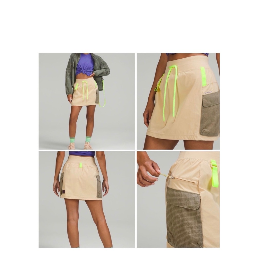 Lululemon Lab Utility Cargo Skort Tan Cream Grid Pockets No Drawstring gorpcore